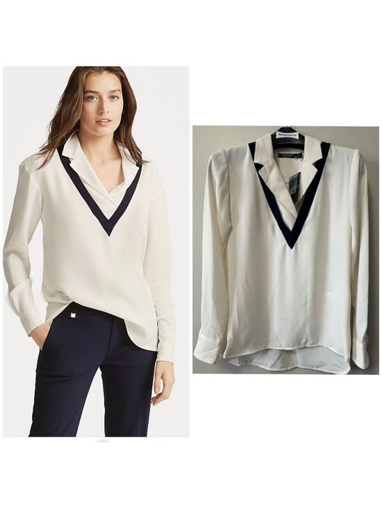 Lauren Ralph Lauren Tops - Lauren Ralph Lauren Cream Buttoned Blouse with Notched Collar